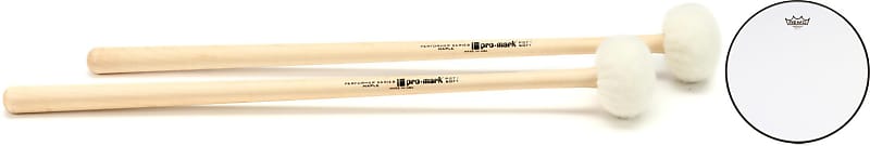 Promark Performer Series PST1 Soft Maple Timpani Mallets  Bundle with Remo Ambassador Hazy Snare-side Drumhead - 14 inch image 1