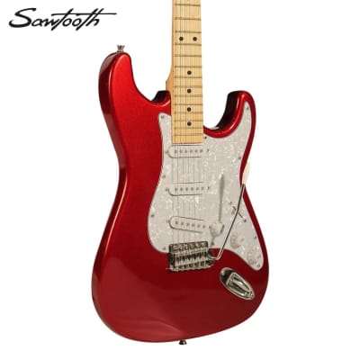 Sawtooth Candy Apple Red ES Series Electric Guitar w/ Pearl White Pickguard - Includes: Strap, Picks & Online Lesson image 11