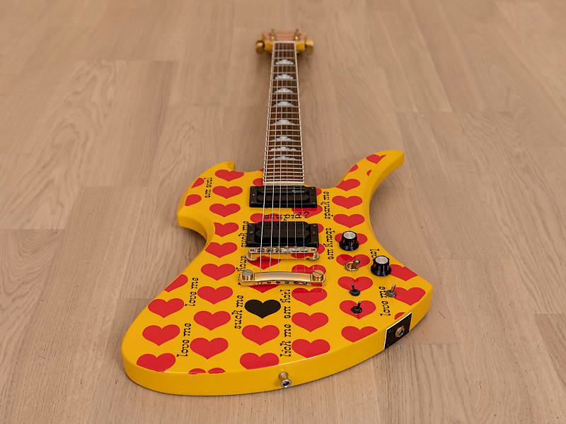 Burny Mockingbird MG-145S HY Hide X Electric Guitar Yellow Heart w/  Sustainer, Japan Fernandes