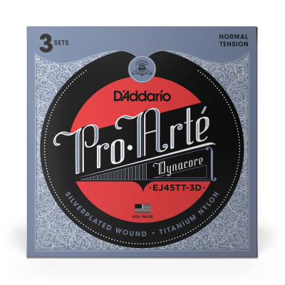 D'Addario EJ45TT ProArte DynaCore Classical Guitar Strings, Titanium Trebles, Normal Tension (3) 2020