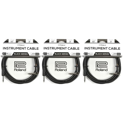 Roland Black Series 10ft A/S 1/4" Instrument Cable 3 Pack Bundle