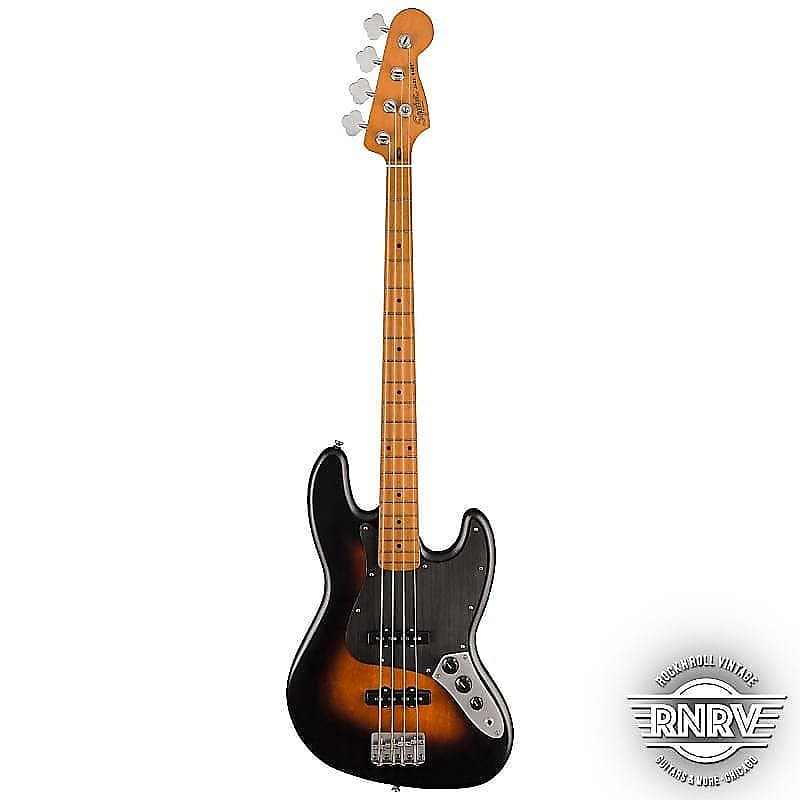 Squier 40th Anniversary Jazz Bass, Vintage Edition, Maple FB, Black  Anodized Pickguard, Satin Wide 2-Color Sunburst