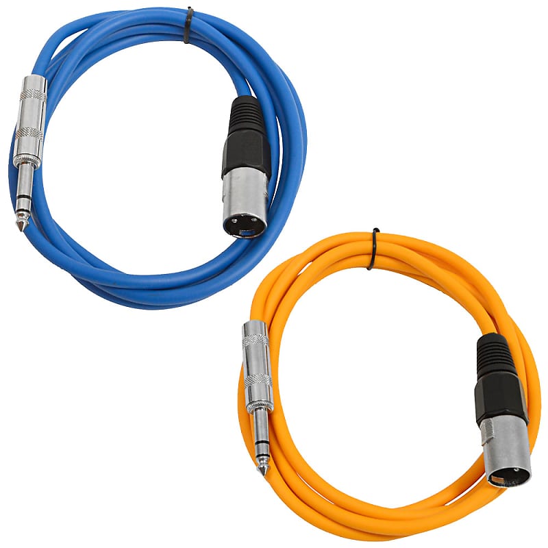 2 Pack of 1/4 Inch to XLR Male Patch Cables 6 Foot Extension Cords Jumper - Blue and Orange image 1