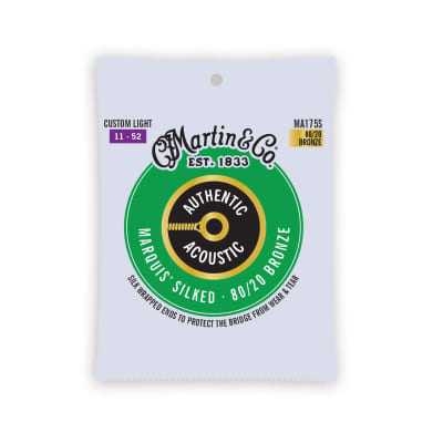 Martin MA175S Authentic Acoustic Marquis Silked Guitar Strings 80/20 Bronze Custom Light for sale
