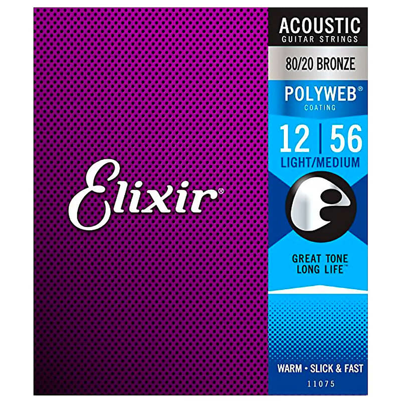 Elixir Polyweb 80/20 Acoustic Guitar Strings Light Medium 12-56 image 1