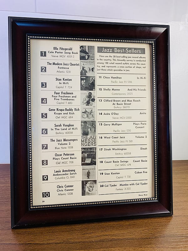 |Original| Sept 5, 1956 Down Beat Magazine Top 20 Albums Ft. E.Fitzgerald, S.Kenton & more|Framed| image 1