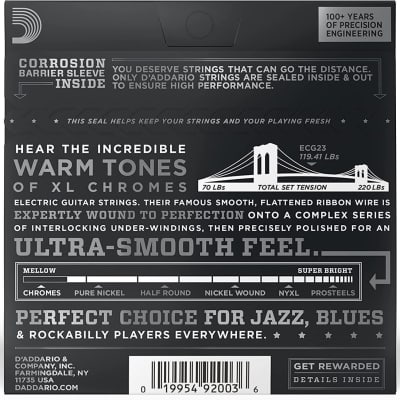 D'Addario ECG23 Chromes Flat Wound Electric Guitar Strings, Extra Light, 10-48 image 3