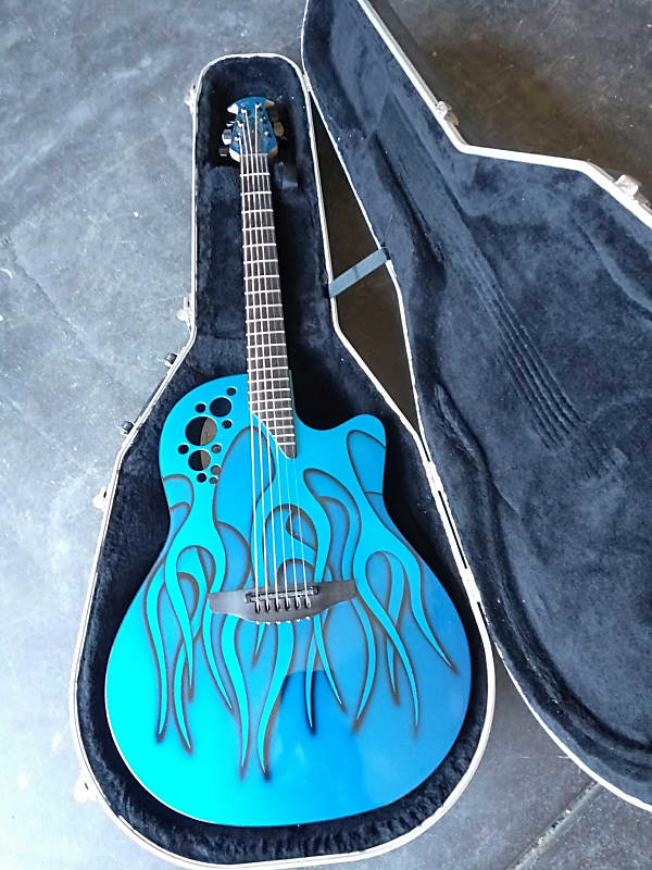 Ovation 1778T Elite T 2005 Blue Hot Rod Flames | Reverb