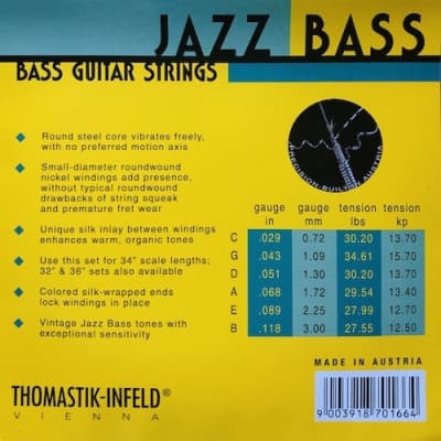 Thomastik Infeld Round Wound Jazz Bass Strings ; 6-String set gauges 29-118 (JR346) image 2