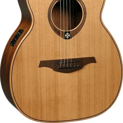 LAG TRAVEL-RCE Travel Series Solid Red Cedar Khaya Neck Acoustic -Electric w/ Case 43 mm Nut Width image 2