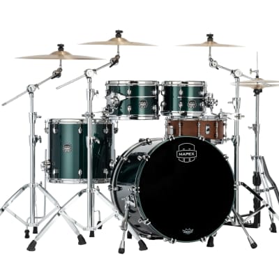 MAPEX SATURN EVOLUTION CLASSIC MAPLE 4-PIECE SHELL PACK - HALO MOUNTING SYSTEM - MAPLE AND WALNUT HYBRID SHELL - FINISH: Brunswick Green Lacquer (PQ)  HARDWARE: Chrome Hardware (C) image 1