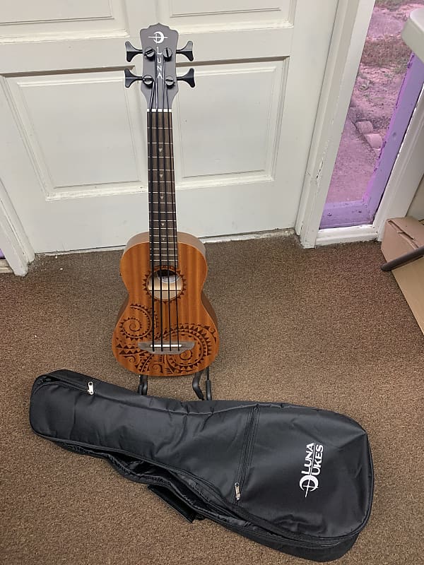 Luna Baritone Bass Electric Ukulele Tattoo Mahogany New Reverb 3476