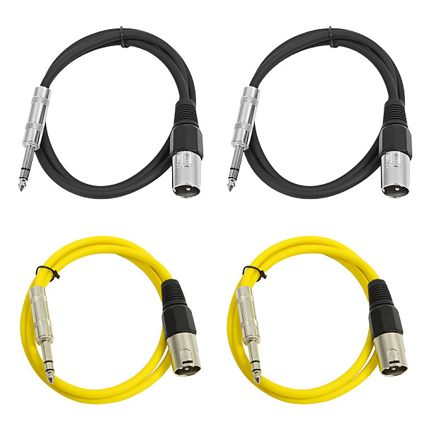 Seismic Audio SATRXL-M2-2BLACK2YELLOW 1/4" TRS Male to XLR Male Patch Cables - 2' (4-Pack) imagen 1