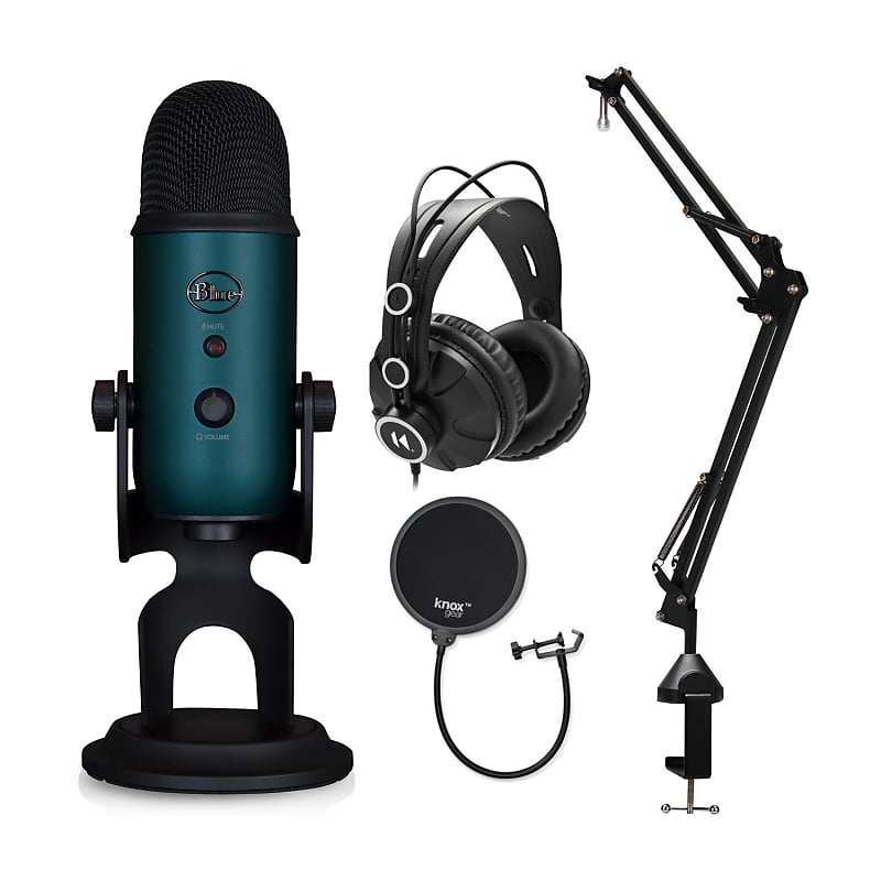  Blue Microphones Yeti USB Microphone (Midnight Blue) Bundle  with 4-Port USB 3.0 Hub and Pop Filter for Broadcasting and Recording  Microphones (2-Pack) (4 Items) : Musical Instruments