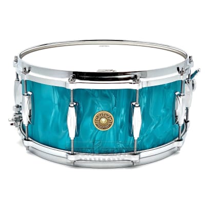 Gretsch USA Custom Snare Drum 14x6.5 Aqua Satin Flame w/Micro-Sensitive Throw-Off image 2