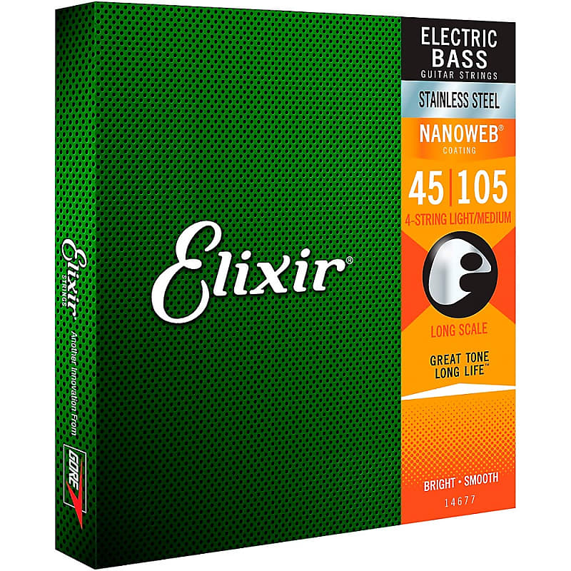 Elixir Stainless Steel 4String Bass Strings with NANOWEB Reverb