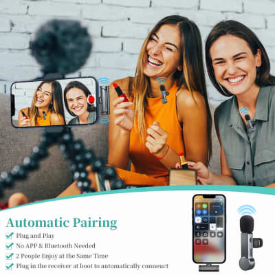 2-Pack Lavalier Wireless Microphone for iPhone and iPad, Plug & Play, Mini  with Noise Canceling, Portable Lapel Mic for Live Streaming, , TikTok,  Vlog (2 in 1/iOS)