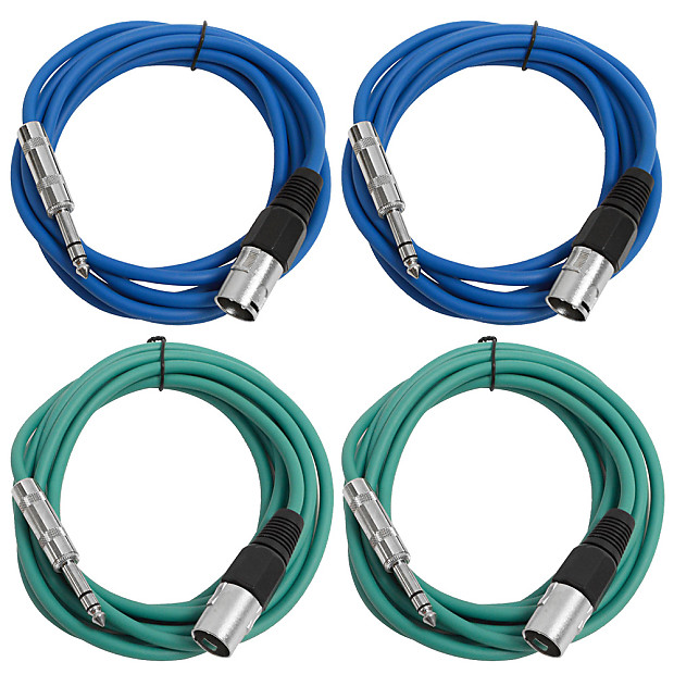Seismic Audio SATRXL-M10-2BLUE2GREEN 1/4" TRS Male to XLR Male Patch Cables - 10' (4-Pack) image 1