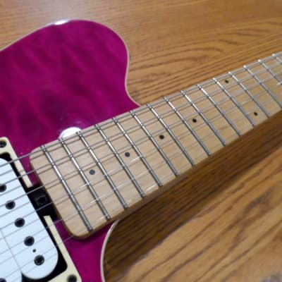 Sterling AX40 AX-40 by Ernie Ball Music Man with D DiMarzio DP159FW Evolution Bridge & DP158FW Neck Humbucker Pickups F-space White 4 Conductor Ceramic Trans Transparent Purple Pink Quilt Curly Flame Top Basswood Body Translucent DP159 DP158 image 7