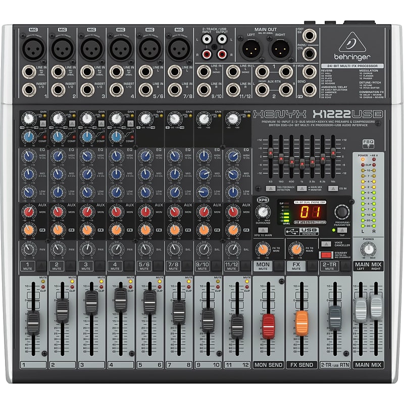 Behringer Xenyx 1222 USB 12-Channel 16-Input 2/2-Bus Mixer & | Reverb