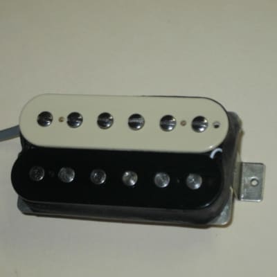 lite use (generally clean w/ few light scratches/tiny imperfections) genuine Gibson 61 Humbucker, PAF, Zebra (black/creme) 7.57k, any position, lead wire 10 & 1/4 inches, 4 conductor, Alnico 5, solder connect (+screws/springs/copy of wiring diagram) 2014 image 2