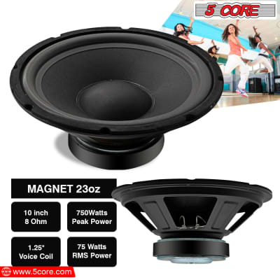 5 Core 10 Inch Subwoofer Speaker • 750W Peak • 8 Ohm Replacement DJ Pro Audio Bass Sub Woofer • w 1.25" Voice Coil • 23 Oz Magnet- WF 10120 8OHM image 5