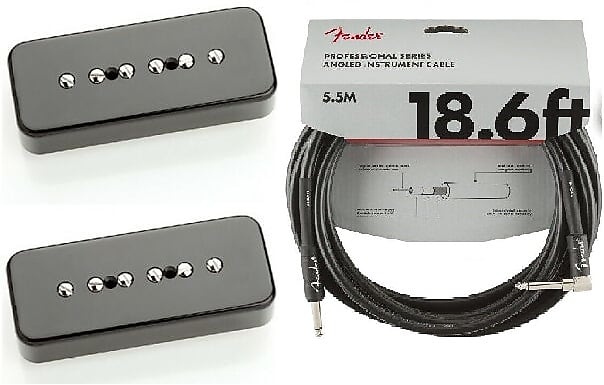 Seymour Duncan Vintage P-90 Set In Black SP90-1b Bridge & SP90-1n Neck  Pickups ( FENDER 18FT CABLE)