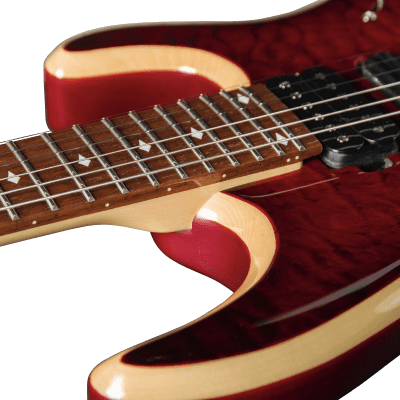 Bootlegger Guitar Royal Coil Split, HHH, Clear Deep Burgundy Quilted Maple, Double Lock Tremolo image 2