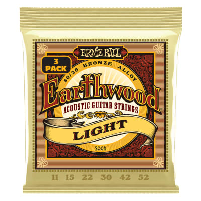 Ernie Ball 3004 Earthwood 80/20 Bronze Light Acoustic Guitar Strings 3-Pack  Silver