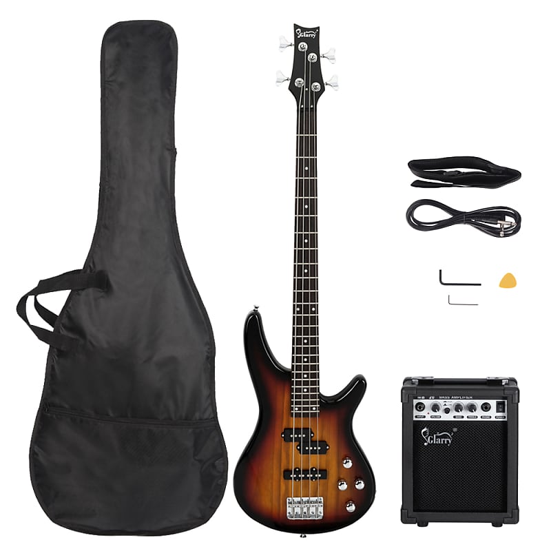 Glarry GIB Bass Guitar Full Size 4 String SS pickups w/ 20W Amplifier Sunset image 1