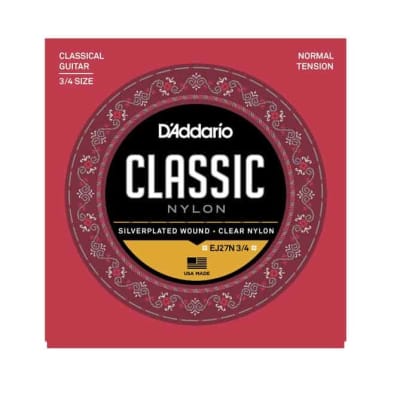 D'Addario EJ27N 3/4 Silverplated Wound Clear Nylon Classical Guitar Strings - Normal Tension image 1