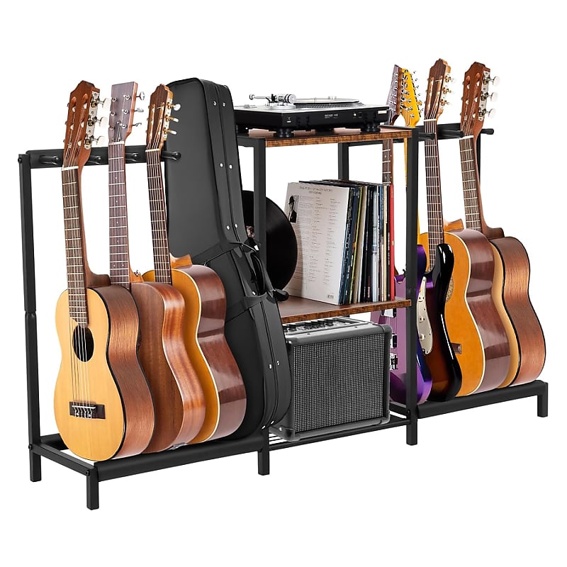 Metal Guitar Stand Multiple Guitars With Wood Storage Shelf Reverb
