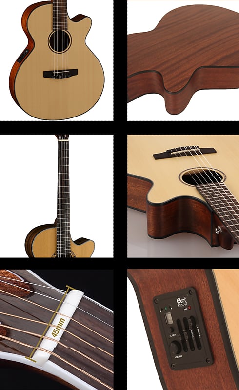 Cort CEC3 Nylon Classical Guitar Natural Satin 45mm 1 3/4 Nut Slim Body  Short