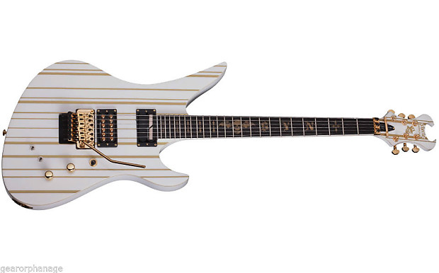 Schecter Synyster Gates Custom S White with Gold Sustainiac NEW CASE Reverb