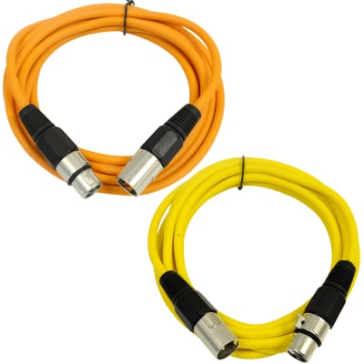 2 Pack of XLR Patch Cables 6 Foot Extension Cords Jumper - Orange and Yellow image 1