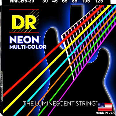 DR NMCB6-30 Hi-Def Neon Bass Guitar Strings - 6 string Medium 30-125 Multi-Color image 1