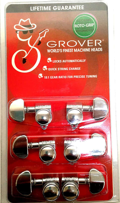 Grover 502C Roto-Grip Locking Rotomatics with Round Button - Guitar Machine Heads, 3 + 3 - Chrome image 1