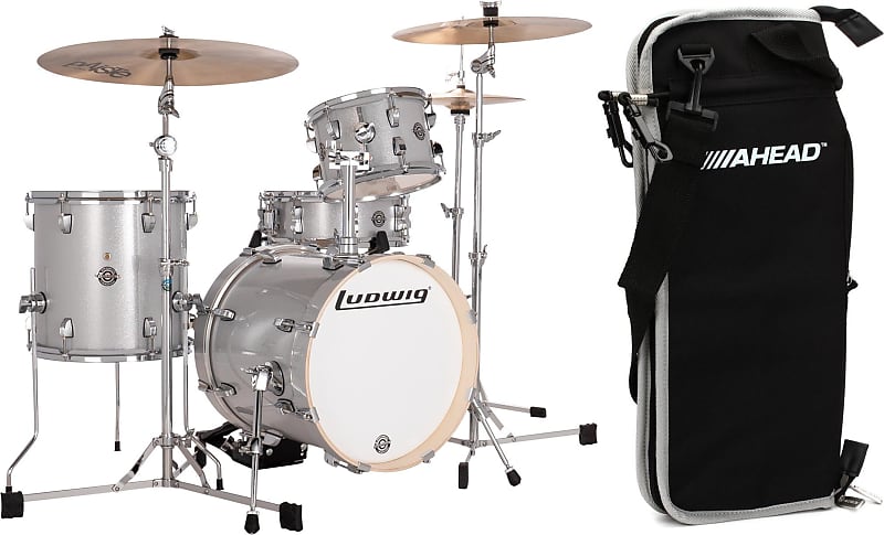 Ludwig Breakbeats By Questlove 4-piece Shell Pack with Snare Drum - Silver  Sparkle Bundle with Ahead Deluxe Stick Bag - Black/Grey Trim