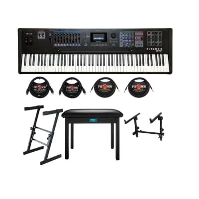 Kurzweil K2700 88-Key Synthesizer Workstation with Powerful FX Engine, Widescreen Color Display Bundle with Keyboard Stands, Headphones, 2 x  TRS and MIDI Cables, and Piano Bench (8 Items)