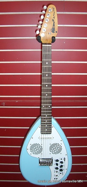 Vox Apache 1 Teardrop Seafoam Blue Travel Guitar with Built-in Amp and Rhythms and Gig Bag image 1