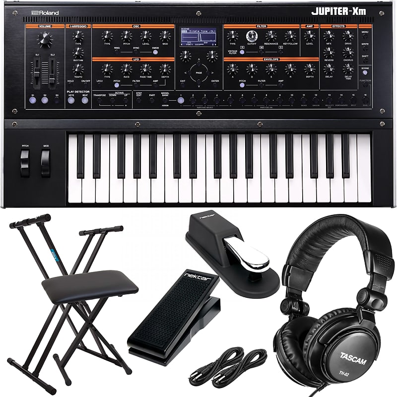 Roland Jupiter-Xm Portable Synthesizer, Keyboard Stand, Bench, Dust Cover, Sustain Pedal, Nektar NX-P, (2) 1/4 Cable, Tascam TH02 Bundle image 1