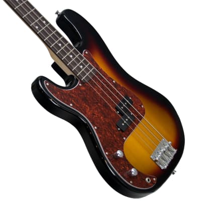 Sawtooth Left-Handed EP Series Electric Bass Guitar with Gig Bag & Accessories, Vintage Burst w/ Tortoise Pickguard image 13