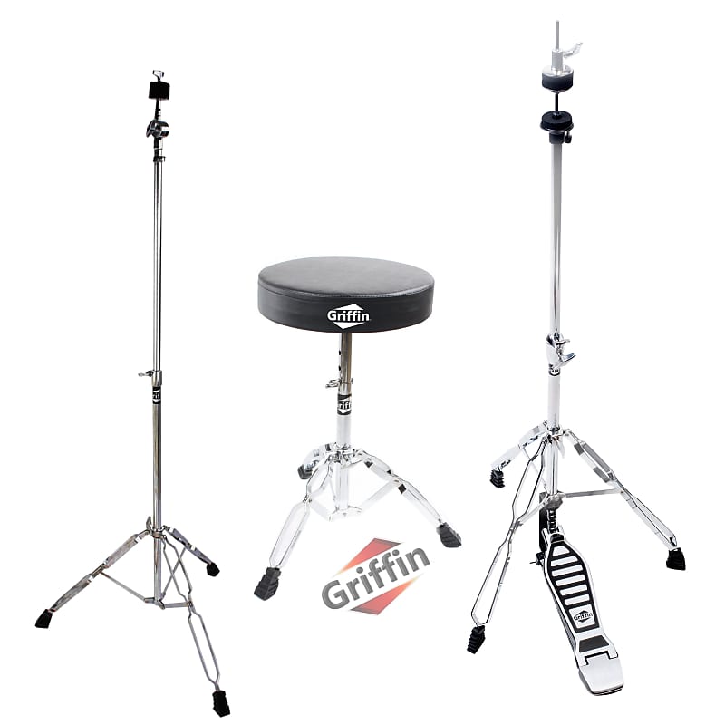 GRIFFIN Drum Hardware (3 Piece Set) HiHat Stand, Drummer's Reverb