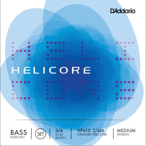 D'Addario HP610 3/4M Helicore Pizzicato Bass String Set - 3/4 Scale, Medium Tension