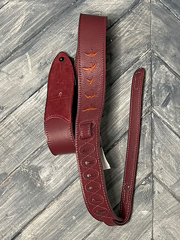 PRS Paul Reed Smith Embroidered Birds Premium Leather Strap - Burgandy image 1