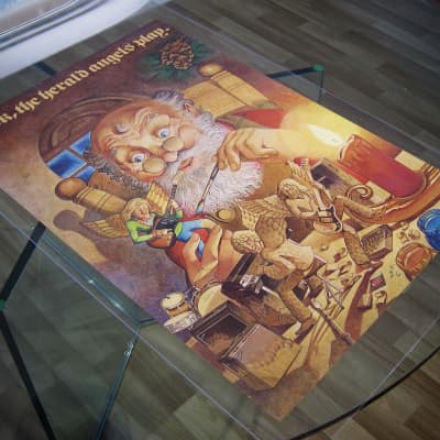 Fender Telecaster, Precision Bass, Rhodes & Twin Reverb Authentic Vintage Poster Christmas Campaign "Hark the Herald Angels Play" Artist Endicott Circa-1970's-Multi Color image 2