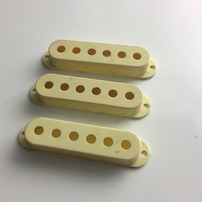 3 Genuine Fender Pure Vintage Reissue Strat Pickup Covers Relic Aged White Japan image 1