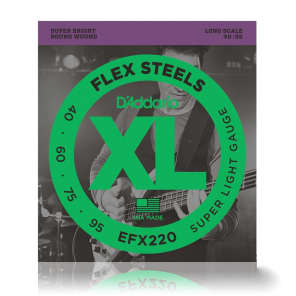 D'Addario EFX220 FlexSteels Bass Guitar Strings Super Light 40-95 Long Scale