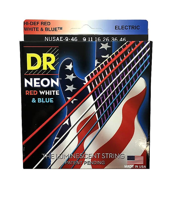 DR Strings Guitar Strings Electric Neon Red White Blue 09-46 Light and Heavy image 1