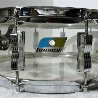 LUDWIG VISTALITE Snare Drum 5 x 14 Clear Acrylic Shell ALL Original 70s Blue & Olive Badge 10 Lug EC image 13